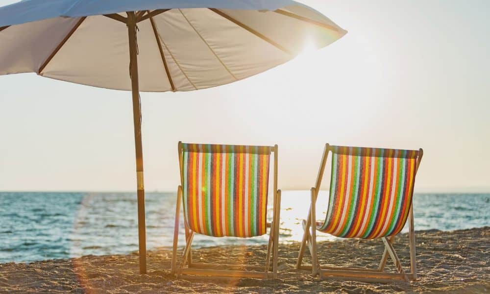 beach chairs and umbrella