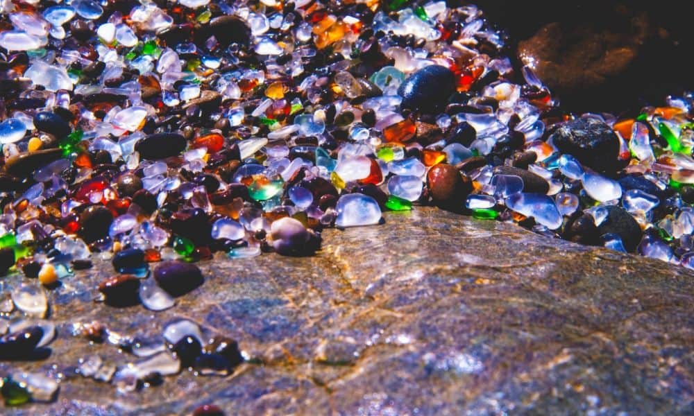 beach glass along the shoreline