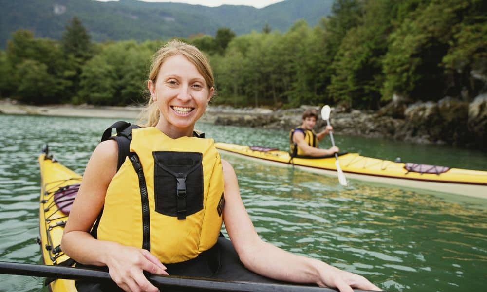 kayaker wearing life jacket