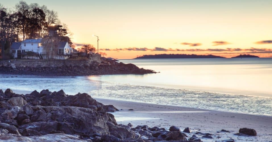 Hospital Point Lighthouse at sunrise taken from Lynch Park